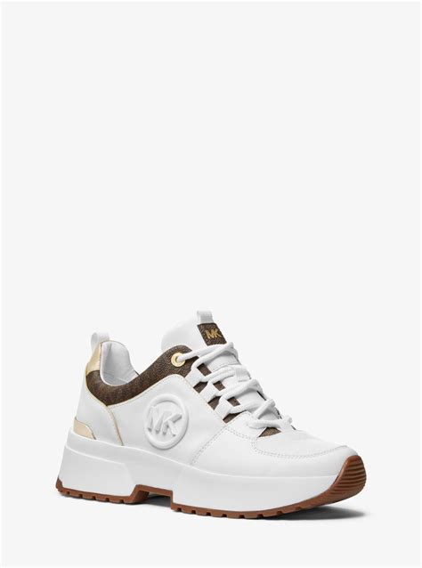 michael michael kors cosmo logo and faux leather trainer